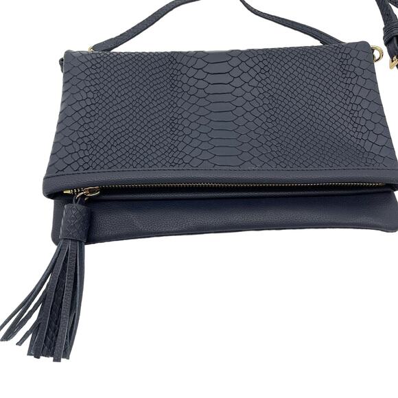 Gigi New York Stella Purse Handbag Blue Leather Python Emboss Clutch Crossbody - Picture 3 of 10